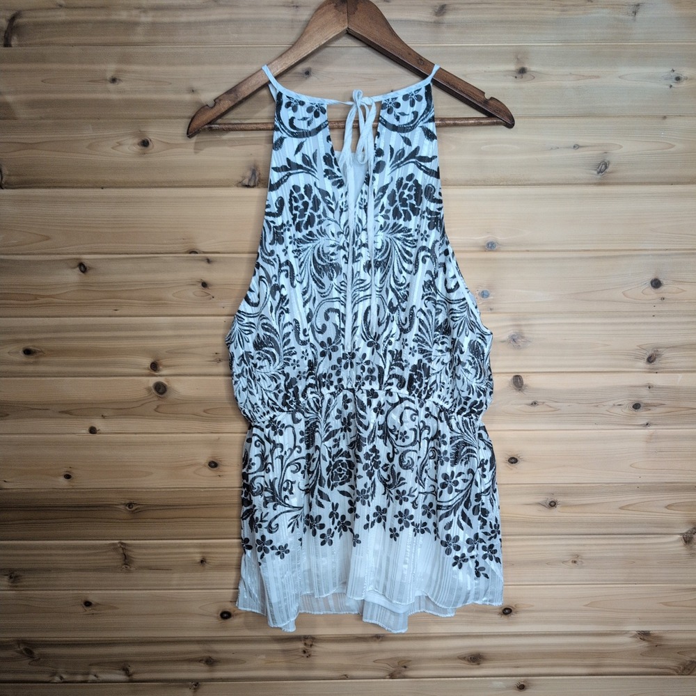 Savanna Jane Womens 1X Black White Floral Damask Metallic Halter Top New - Picture 4 of 10